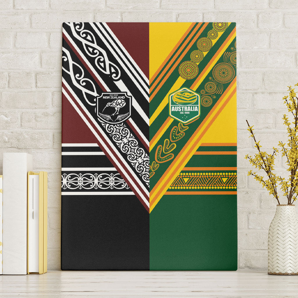 Rugby New Zealand and Australia Canvas Wall Art Burgundy Koru Geometric with Aboriginal Chevron Sport Style