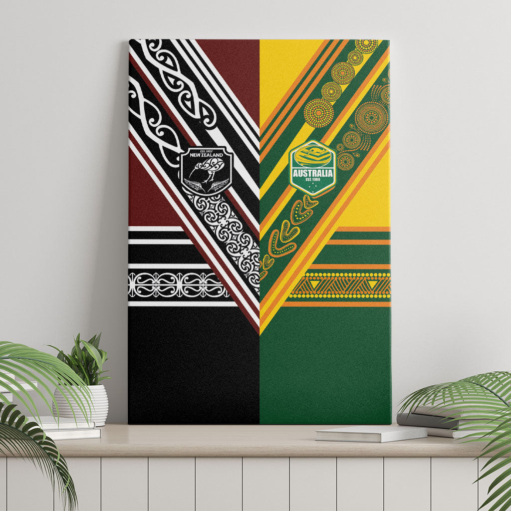 Rugby New Zealand and Australia Canvas Wall Art Burgundy Koru Geometric with Aboriginal Chevron Sport Style