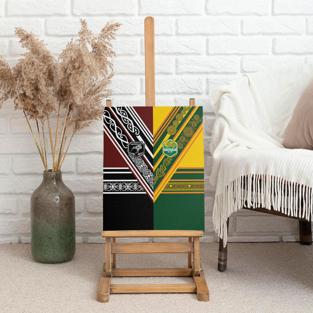 Rugby New Zealand and Australia Canvas Wall Art Burgundy Koru Geometric with Aboriginal Chevron Sport Style