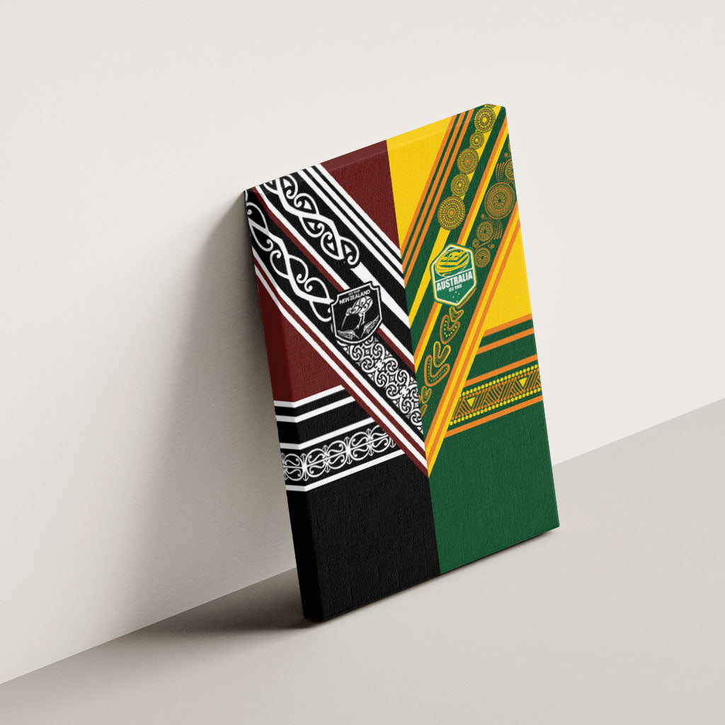 Rugby New Zealand and Australia Canvas Wall Art Burgundy Koru Geometric with Aboriginal Chevron Sport Style
