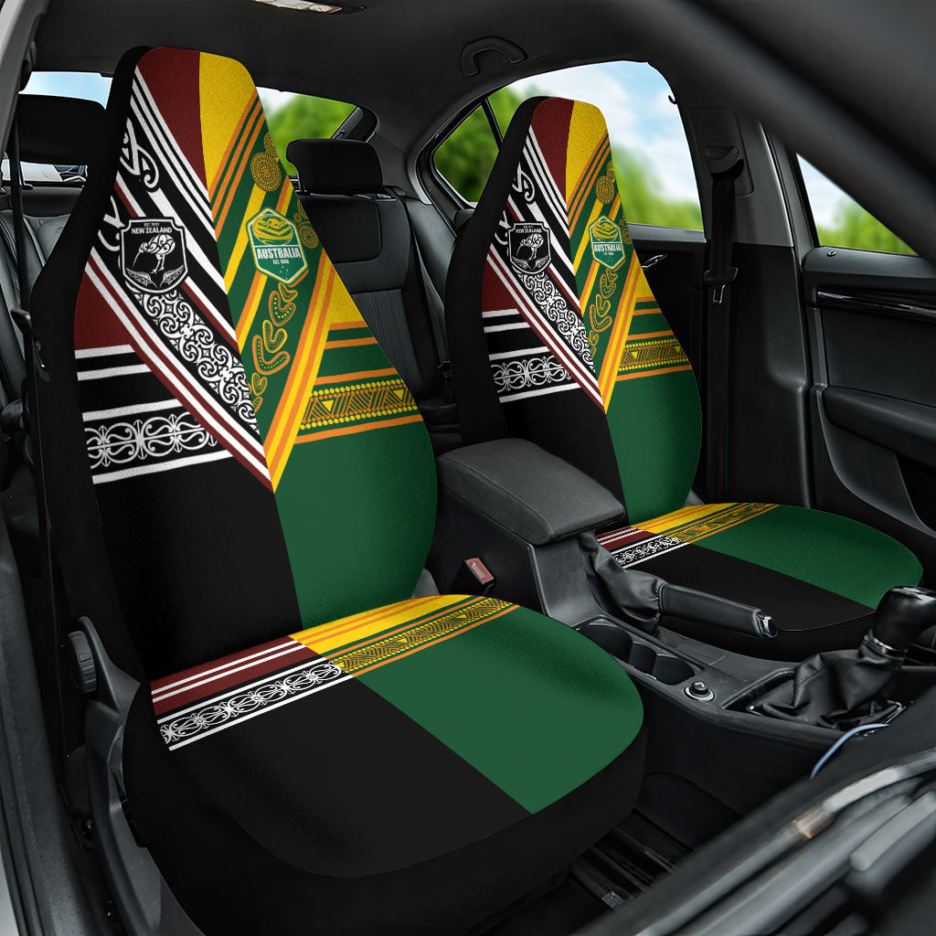Rugby New Zealand and Australia Car Seat Cover Burgundy Koru Geometric with Aboriginal Chevron Sport Style