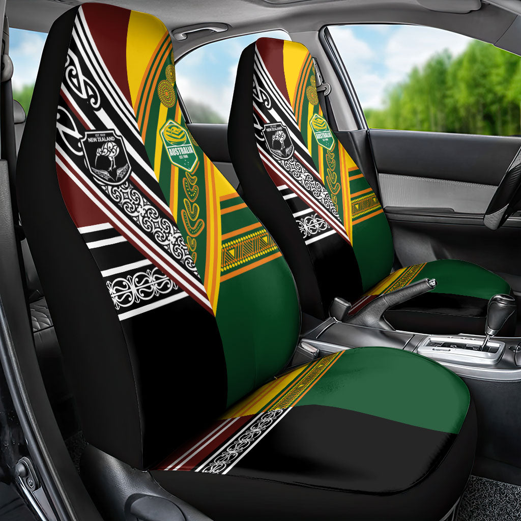 Rugby New Zealand and Australia Car Seat Cover Burgundy Koru Geometric with Aboriginal Chevron Sport Style