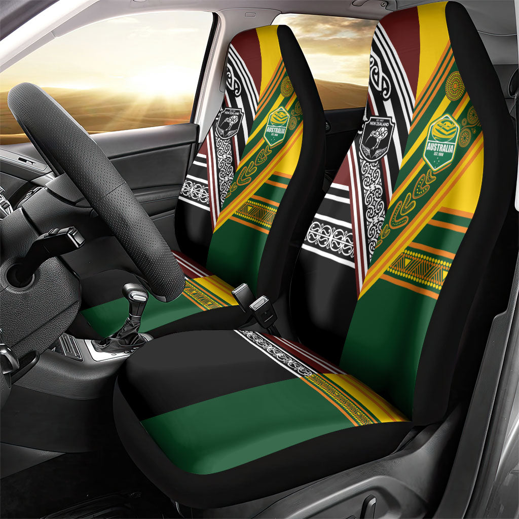 Rugby New Zealand and Australia Car Seat Cover Burgundy Koru Geometric with Aboriginal Chevron Sport Style