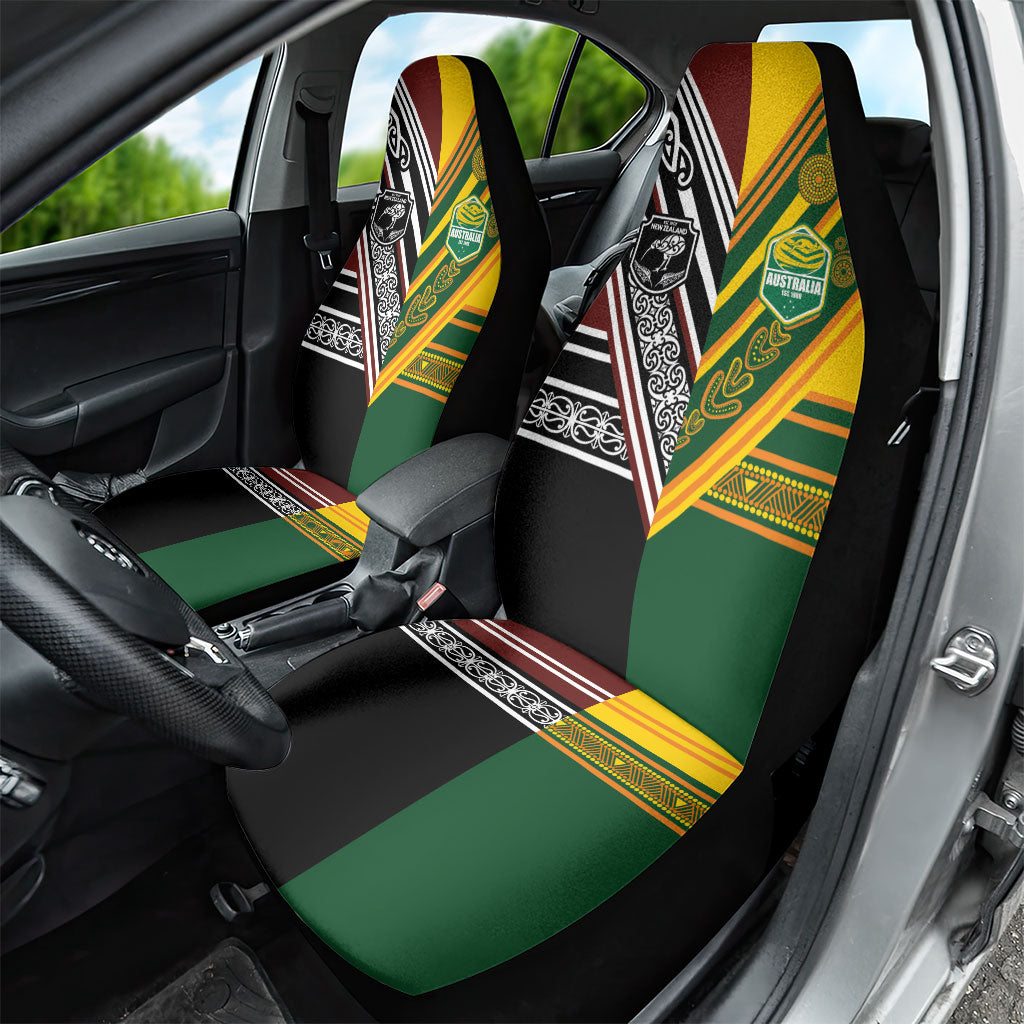 Rugby New Zealand and Australia Car Seat Cover Burgundy Koru Geometric with Aboriginal Chevron Sport Style