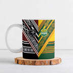 Rugby New Zealand and Australia Ceramic Mug Burgundy Koru Geometric with Aboriginal Chevron Sport Style
