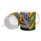 Rugby New Zealand and Australia Ceramic Mug Burgundy Koru Geometric with Aboriginal Chevron Sport Style