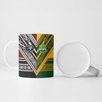 Rugby New Zealand and Australia Ceramic Mug Burgundy Koru Geometric with Aboriginal Chevron Sport Style