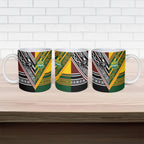 Rugby New Zealand and Australia Ceramic Mug Burgundy Koru Geometric with Aboriginal Chevron Sport Style