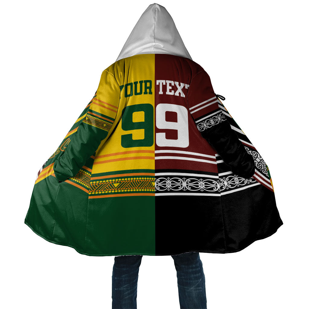 Custom Rugby New Zealand and Australia Cloak Burgundy Koru Geometric with Aboriginal Chevron Sport Style