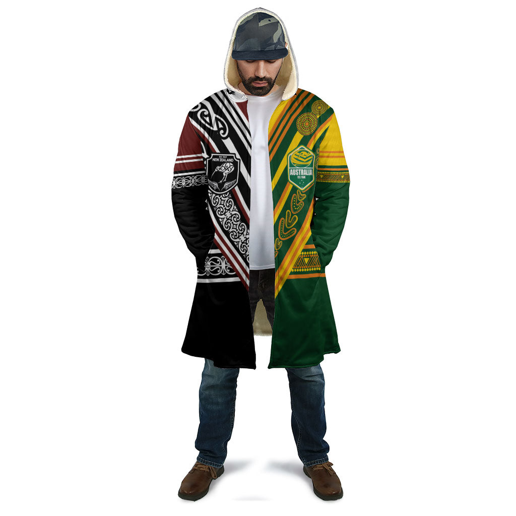 Custom Rugby New Zealand and Australia Cloak Burgundy Koru Geometric with Aboriginal Chevron Sport Style
