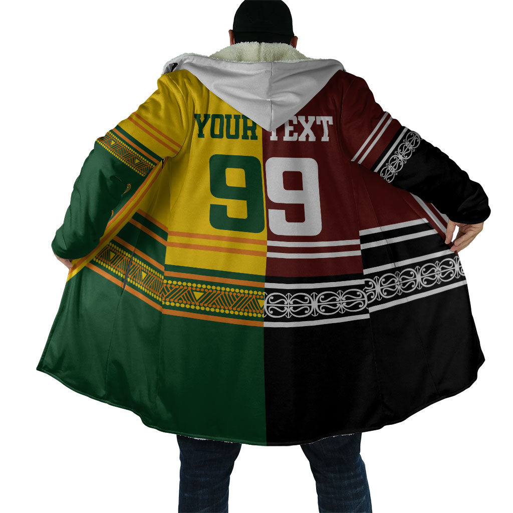 Custom Rugby New Zealand and Australia Cloak Burgundy Koru Geometric with Aboriginal Chevron Sport Style
