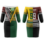 Custom Rugby New Zealand and Australia Couples Matching Off The Shoulder Long Sleeve Dress and Hawaiian Shirt Burgundy Koru Geometric with Aboriginal Chevron Sport Style