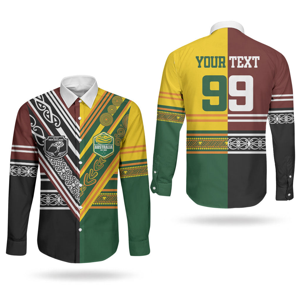 Custom Rugby New Zealand and Australia Couples Matching Off The Shoulder Long Sleeve Dress and Long Sleeve Button Shirt Burgundy Koru Geometric with Aboriginal Chevron Sport Style
