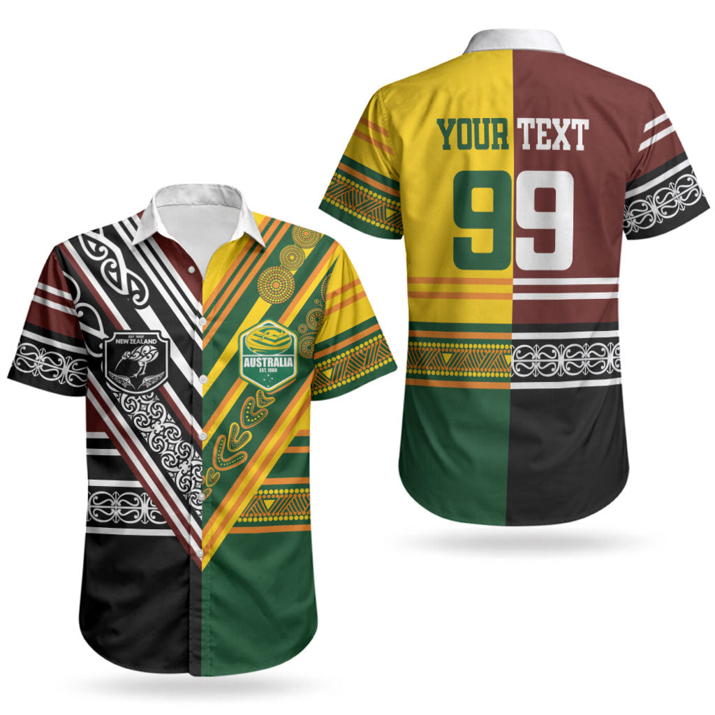 Custom Rugby New Zealand and Australia Couples Matching Short Sleeve Bodycon Dress and Hawaiian Shirt Burgundy Koru Geometric with Aboriginal Chevron Sport Style