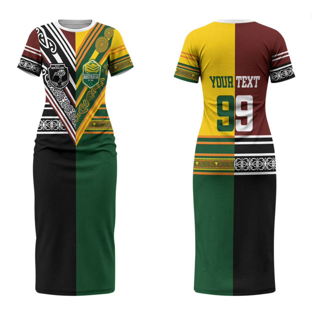 Custom Rugby New Zealand and Australia Couples Matching Short Sleeve Bodycon Dress and Long Sleeve Button Shirt Burgundy Koru Geometric with Aboriginal Chevron Sport Style