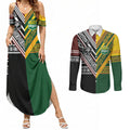 Custom Rugby New Zealand and Australia Couples Matching Summer Maxi Dress and Long Sleeve Button Shirt Burgundy Koru Geometric with Aboriginal Chevron Sport Style