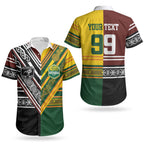 Custom Rugby New Zealand and Australia Couples Matching Tank Maxi Dress and Hawaiian Shirt Burgundy Koru Geometric with Aboriginal Chevron Sport Style