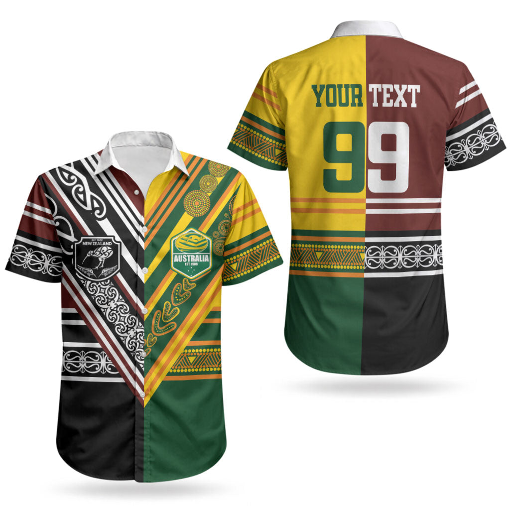 Custom Rugby New Zealand and Australia Couples Matching Tank Maxi Dress and Hawaiian Shirt Burgundy Koru Geometric with Aboriginal Chevron Sport Style