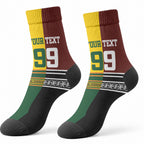 Custom Rugby New Zealand and Australia Crew Socks Burgundy Koru Geometric with Aboriginal Chevron Sport Style