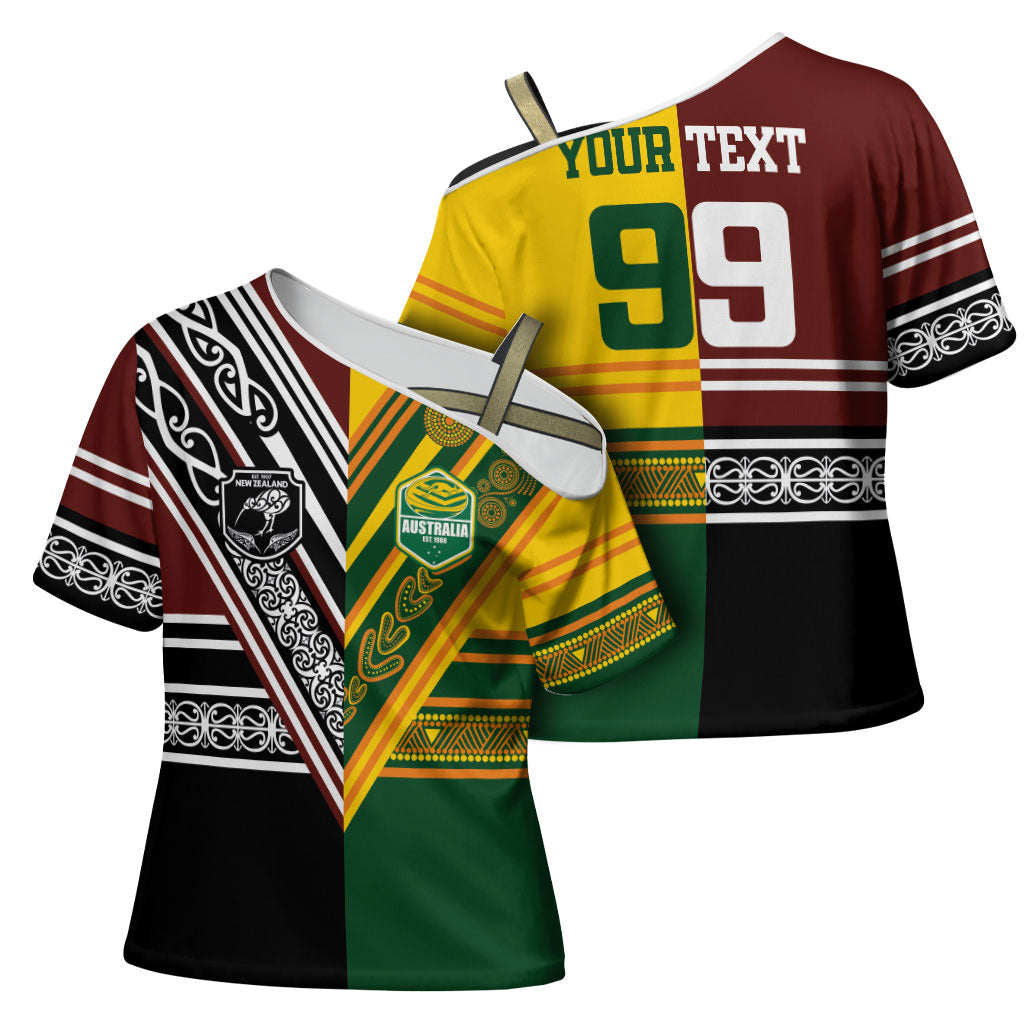 Custom Rugby New Zealand and Australia Cross Shoulder Shirt Burgundy Koru Geometric with Aboriginal Chevron Sport Style