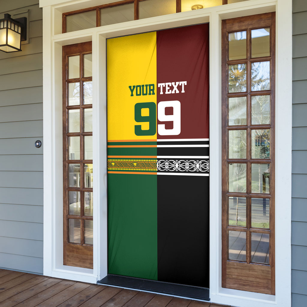 Custom Rugby New Zealand and Australia Door Cover Burgundy Koru Geometric with Aboriginal Chevron Sport Style