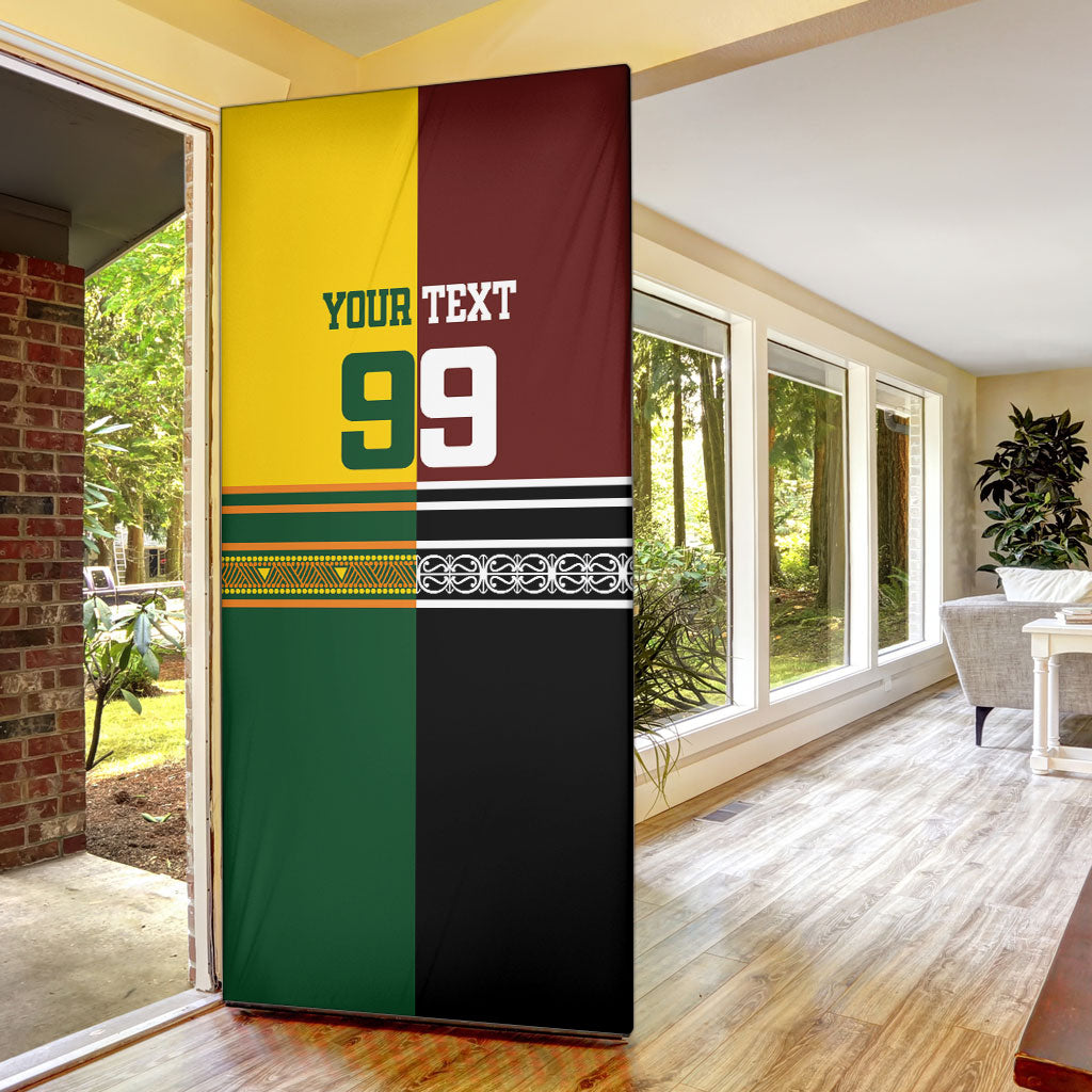 Custom Rugby New Zealand and Australia Door Cover Burgundy Koru Geometric with Aboriginal Chevron Sport Style