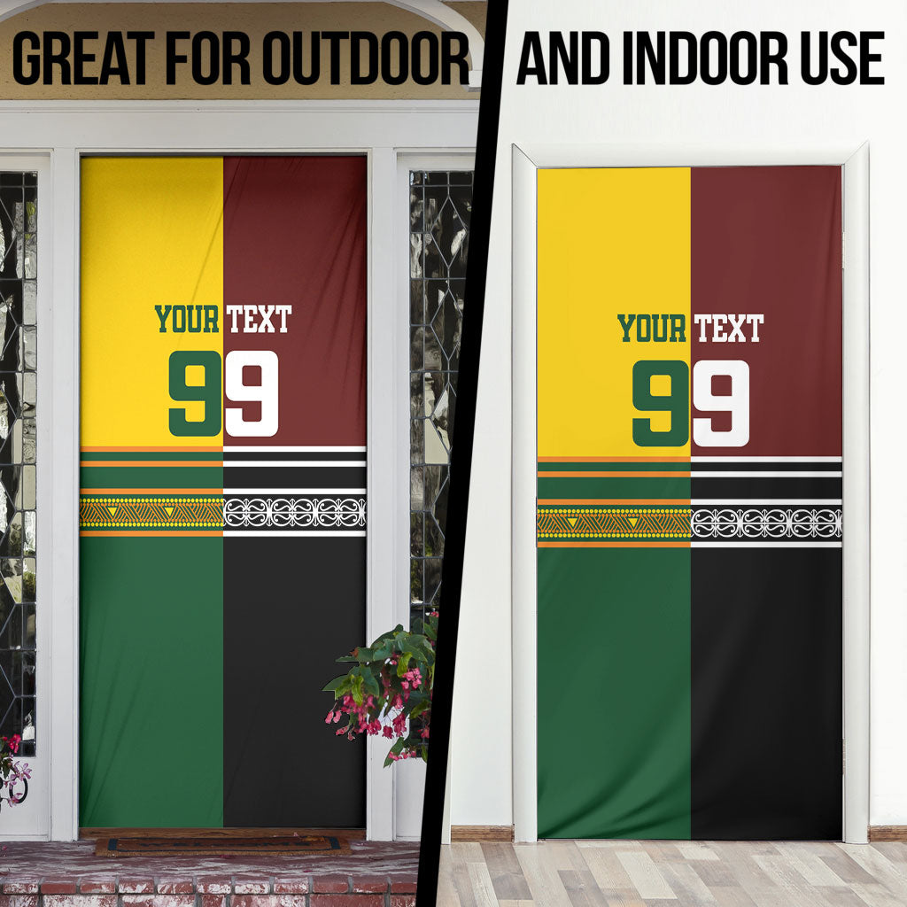Custom Rugby New Zealand and Australia Door Cover Burgundy Koru Geometric with Aboriginal Chevron Sport Style