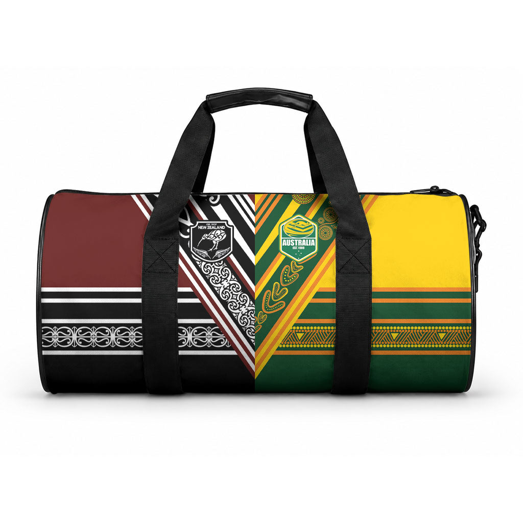 Rugby New Zealand and Australia Duffle Bag Burgundy Koru Geometric with Aboriginal Chevron Sport Style