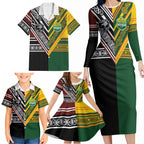 Custom Rugby New Zealand and Australia Family Matching Long Sleeve Bodycon Dress and Hawaiian Shirt Burgundy Koru Geometric with Aboriginal Chevron Sport Style