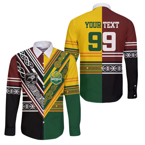 Custom Rugby New Zealand and Australia Family Matching Long Sleeve Bodycon Dress and Hawaiian Shirt Burgundy Koru Geometric with Aboriginal Chevron Sport Style