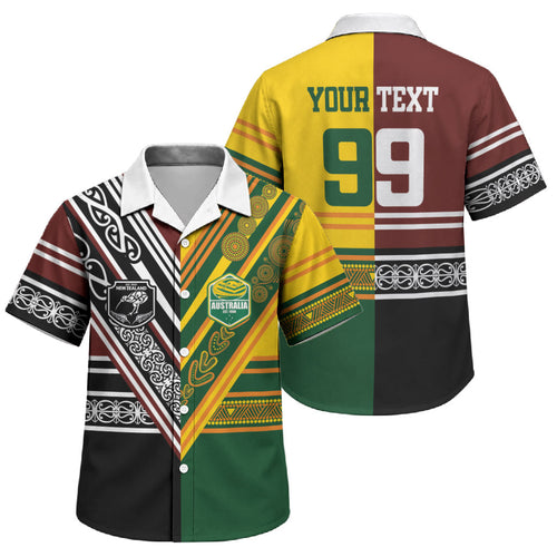 Custom Rugby New Zealand and Australia Family Matching Long Sleeve Bodycon Dress and Hawaiian Shirt Burgundy Koru Geometric with Aboriginal Chevron Sport Style