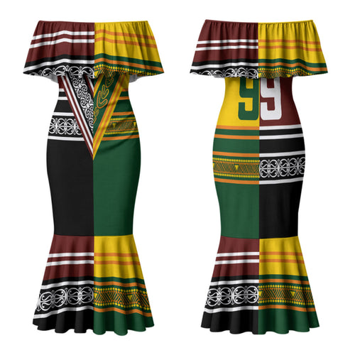 Custom Rugby New Zealand and Australia Family Matching Mermaid Dress and Hawaiian Shirt Burgundy Koru Geometric with Aboriginal Chevron Sport Style