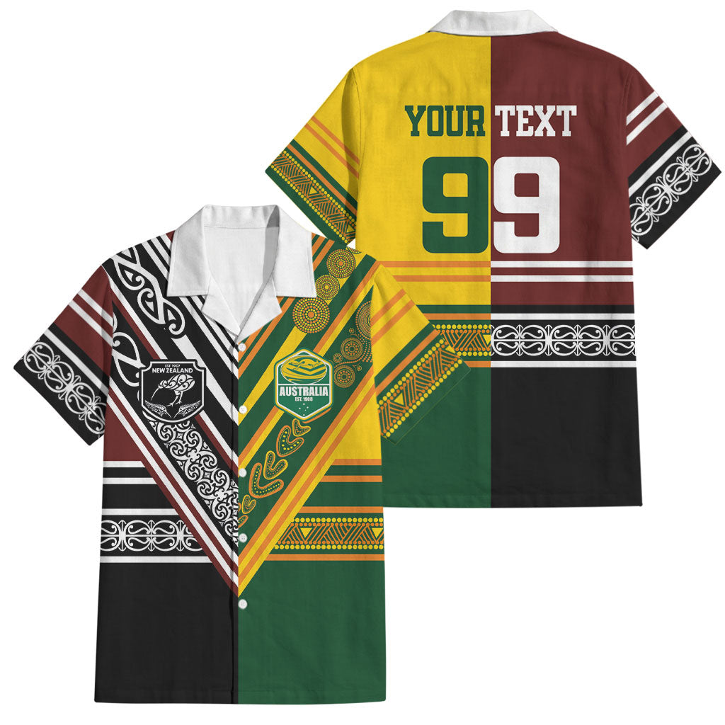 Custom Rugby New Zealand and Australia Family Matching Off Shoulder Maxi Dress and Hawaiian Shirt Burgundy Koru Geometric with Aboriginal Chevron Sport Style