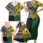 Custom Rugby New Zealand and Australia Family Matching Short Sleeve Bodycon Dress and Hawaiian Shirt Burgundy Koru Geometric with Aboriginal Chevron Sport Style