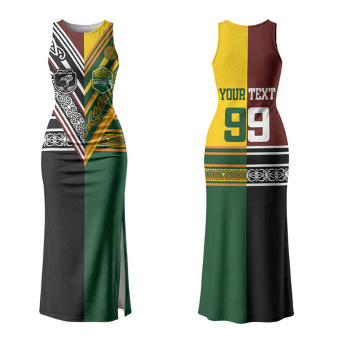 Custom Rugby New Zealand and Australia Family Matching Tank Maxi Dress and Hawaiian Shirt Burgundy Koru Geometric with Aboriginal Chevron Sport Style