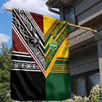 Rugby New Zealand and Australia Garden Flag Burgundy Koru Geometric with Aboriginal Chevron Sport Style