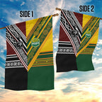 Rugby New Zealand and Australia Garden Flag Burgundy Koru Geometric with Aboriginal Chevron Sport Style