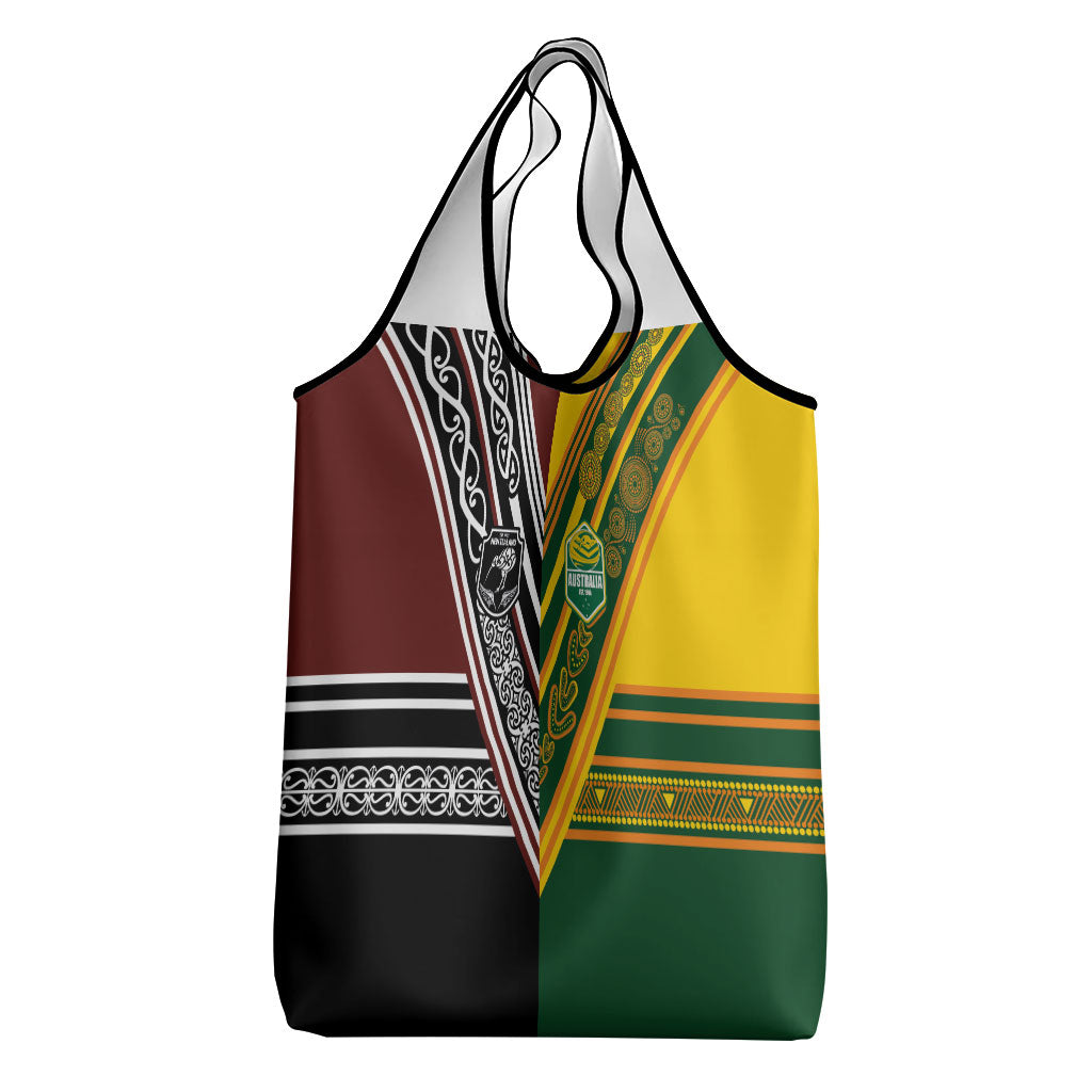Rugby New Zealand and Australia Grocery Bag Burgundy Koru Geometric with Aboriginal Chevron Sport Style