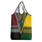 Rugby New Zealand and Australia Grocery Bag Burgundy Koru Geometric with Aboriginal Chevron Sport Style