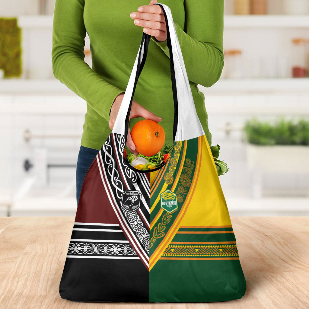 Rugby New Zealand and Australia Grocery Bag Burgundy Koru Geometric with Aboriginal Chevron Sport Style