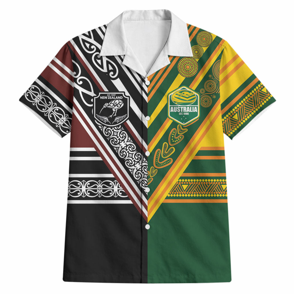 Custom Rugby New Zealand and Australia Hawaiian Shirt Burgundy Koru Geometric with Aboriginal Chevron Sport Style