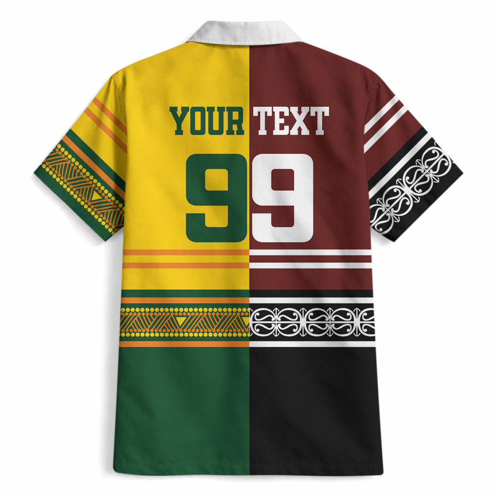 Custom Rugby New Zealand and Australia Hawaiian Shirt Burgundy Koru Geometric with Aboriginal Chevron Sport Style