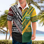 Custom Rugby New Zealand and Australia Hawaiian Shirt Burgundy Koru Geometric with Aboriginal Chevron Sport Style
