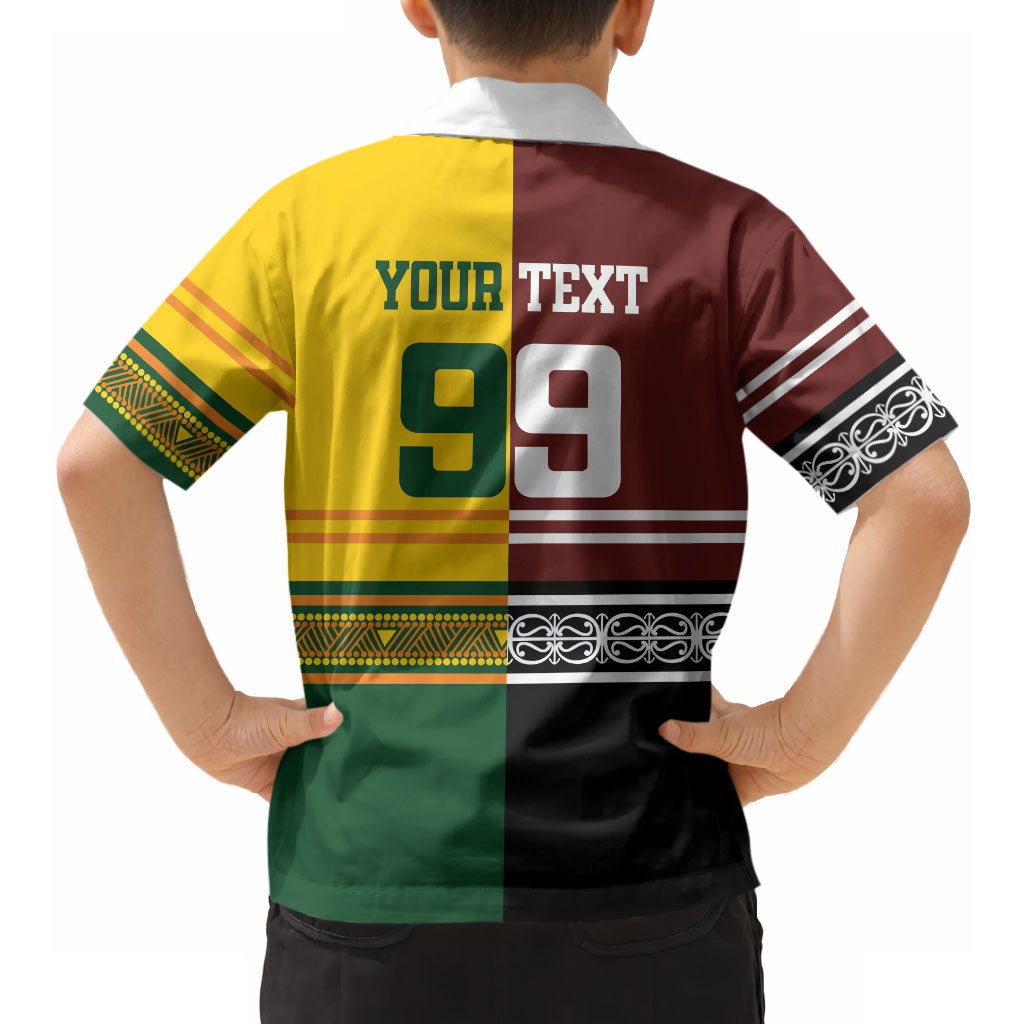 Custom Rugby New Zealand and Australia Hawaiian Shirt Burgundy Koru Geometric with Aboriginal Chevron Sport Style