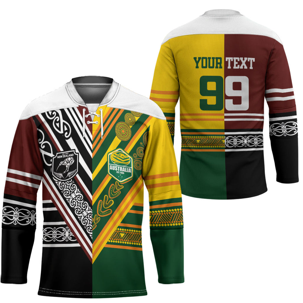 Custom Rugby New Zealand and Australia Hockey Jersey Burgundy Koru Geometric with Aboriginal Chevron Sport Style