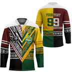 Custom Rugby New Zealand and Australia Hockey Jersey Burgundy Koru Geometric with Aboriginal Chevron Sport Style