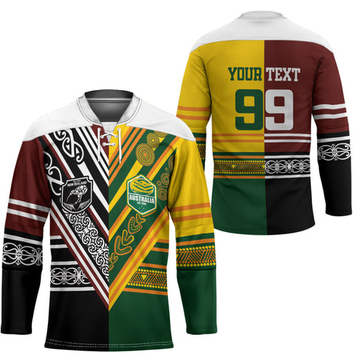 Custom Rugby New Zealand and Australia Hockey Jersey Burgundy Koru Geometric with Aboriginal Chevron Sport Style