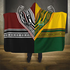 Rugby New Zealand and Australia Hooded Blanket Burgundy Koru Geometric with Aboriginal Chevron Sport Style