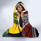 Rugby New Zealand and Australia Hooded Blanket Burgundy Koru Geometric with Aboriginal Chevron Sport Style