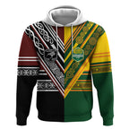 Custom Rugby New Zealand and Australia Hoodie Burgundy Koru Geometric with Aboriginal Chevron Sport Style